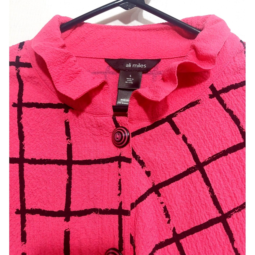 Ali Miles Womens Small Button Front Tunic Crinkle Lagenlook Structured Collar - Picture 4 of 9